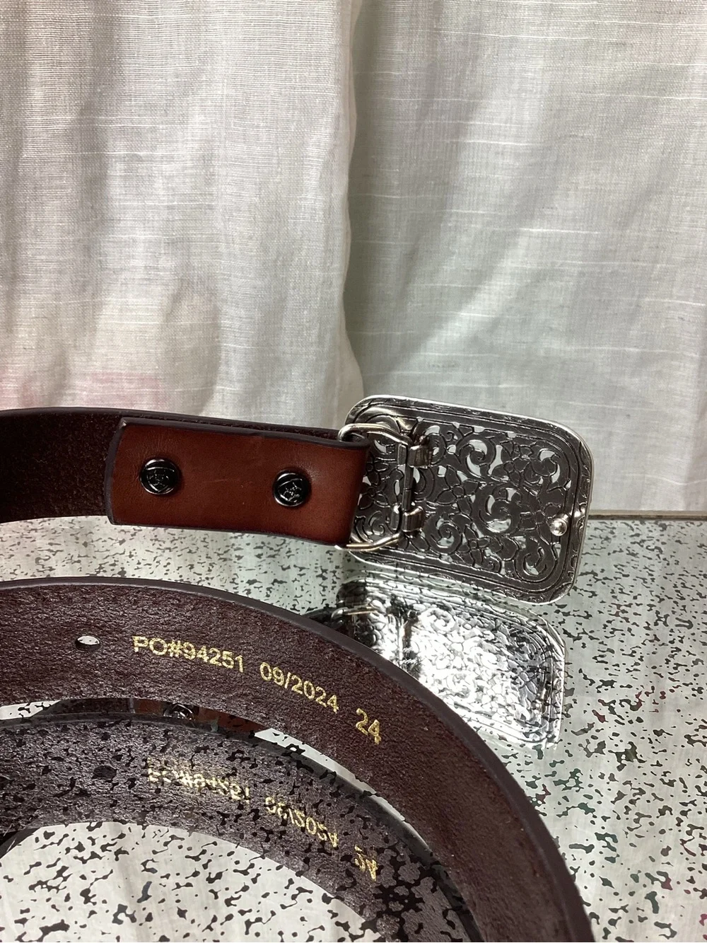 Ariat Girls Brown Floral Embossed Leather Belt; Size: 24
